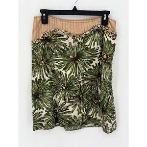 Future Paradise Anthropologie Skirt Womens 2 Green Palm Beaded Tropical Island